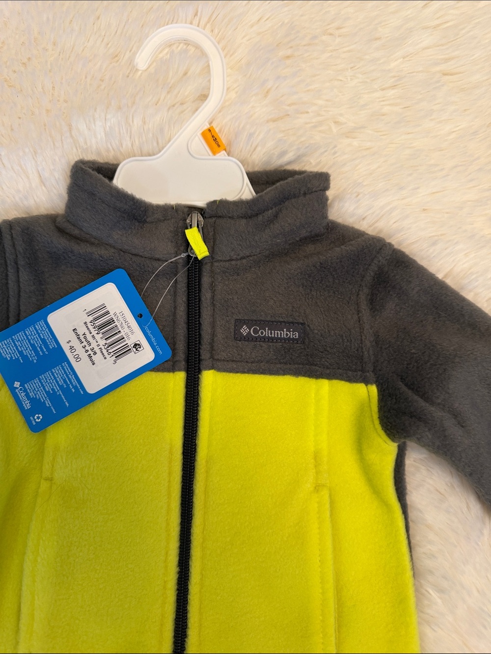 NWT Columbia Two-Tone Baby Fleece Jacket - Charcoal & Neon Yellow - Picture 2 of 2